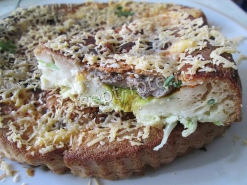 Кабачковый пирог с фаршем и цветами кабачков