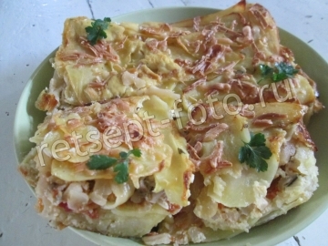 Картофельная запеканка с мясом и капустой