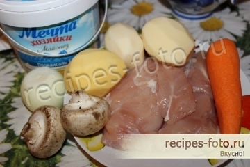 Курица в духовке в рукаве с картофелем овощами и грибами