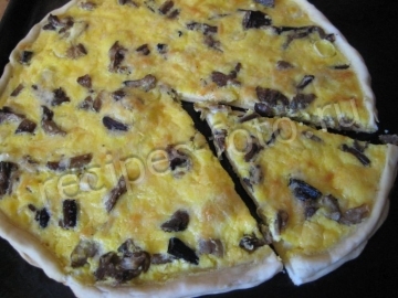 Пицца с грибами, сыром и белым соусом. Тесто без дрожжей
