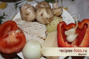 Шаурма из курицы, с грибами, сыром и овощами дома