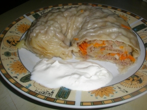 Ханум с мясом, картошкой и морковью. Тесто с яйцом 