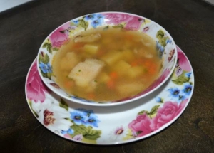 Суп из пангасиуса с пшеничной крупой 